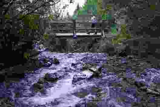 Auch schattige Partien hat es: Brücke über den Milebach.