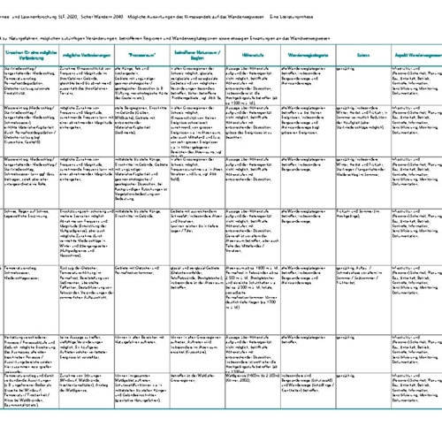 Sicher Wandern 2040 Sintesi della letteratura griglia di eventi