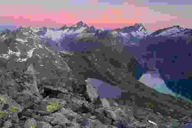 Drei Seen zum Schluss der Wanderung: Oberaarsee, Triebteseewli und Grimselsee (v.l.n.r.).