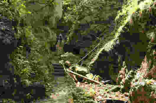 Treppen und Geländer machen den Abstieg in die Schlucht einfacher. Photo: Raja Läubli