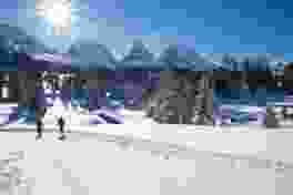 Winterwandernde und Langlaufende teilen sich die flache Route.